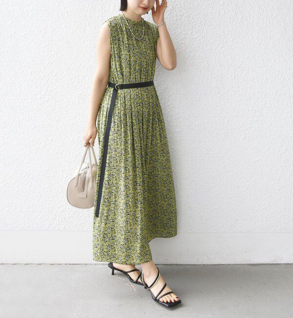 SHIPS for women「〈手洗い可能〉割繊 フラワー プリント ノースリーブ ワンピース」|ワンピース|