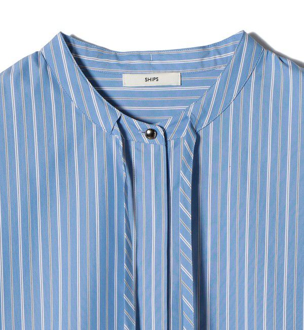 SHIPS for women「〈手洗い可能〉スタンドカラー リボン ストライプ シャツ ワンピース」|ワンピース|