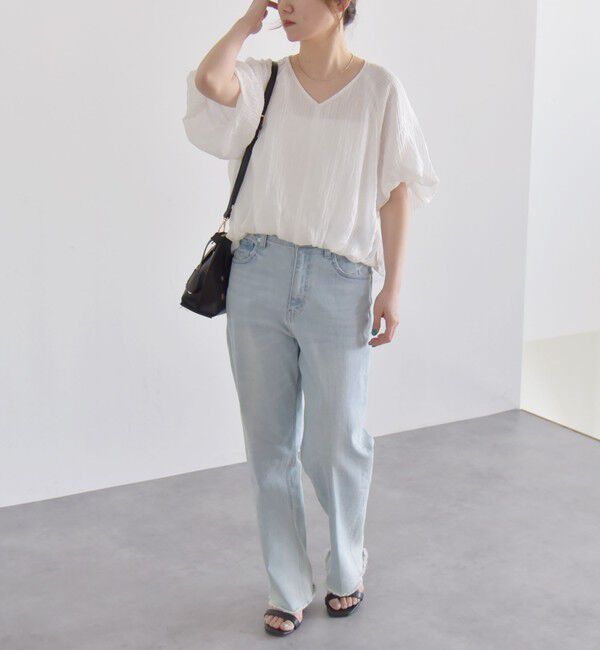 quaranciel「quaranciel:〈洗濯機可能〉シアー ストライプ ギャザーフレア スカート & ブラウス セット」|ワンピース|