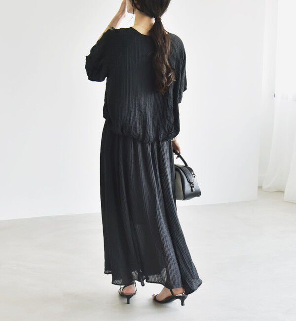 quaranciel「quaranciel:〈洗濯機可能〉シアー ストライプ ギャザーフレア スカート & ブラウス セット」|ワンピース|