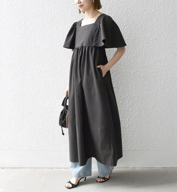 SHIPS any「SHIPS any:〈洗濯機可能〉ミニサッカー スクエアネック フレア ワンピース」|ワンピース|