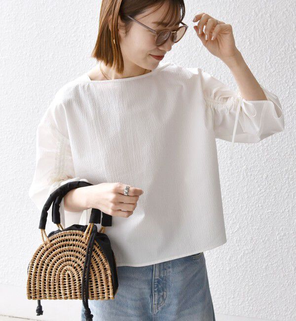 SHIPS any「SHIPS any:〈洗濯機可能〉ミニサッカー ドロスト リボン ボートネック ブラウス」|シャツ・ブラウス|オフホワイト