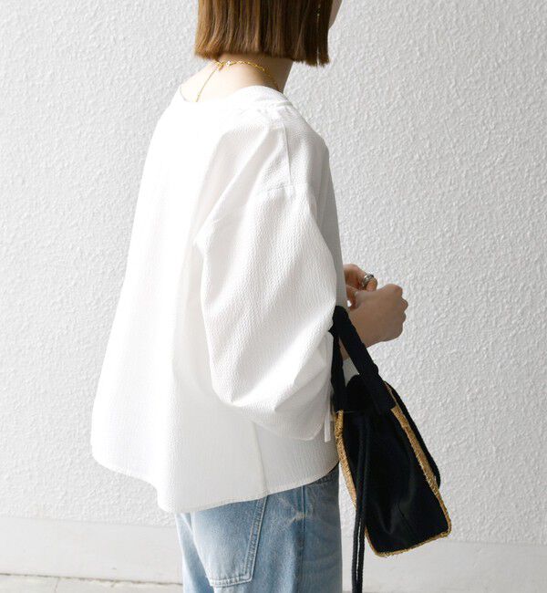 SHIPS any「SHIPS any:〈洗濯機可能〉ミニサッカー ドロスト リボン ボートネック ブラウス」|シャツ・ブラウス|