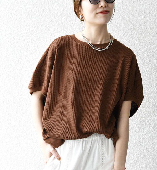 SHIPS any「SHIPS any:〈洗濯機可能〉ワッフル ワイド コクーン ドルマン TEE」|Tシャツ・カットソー|ブラウン