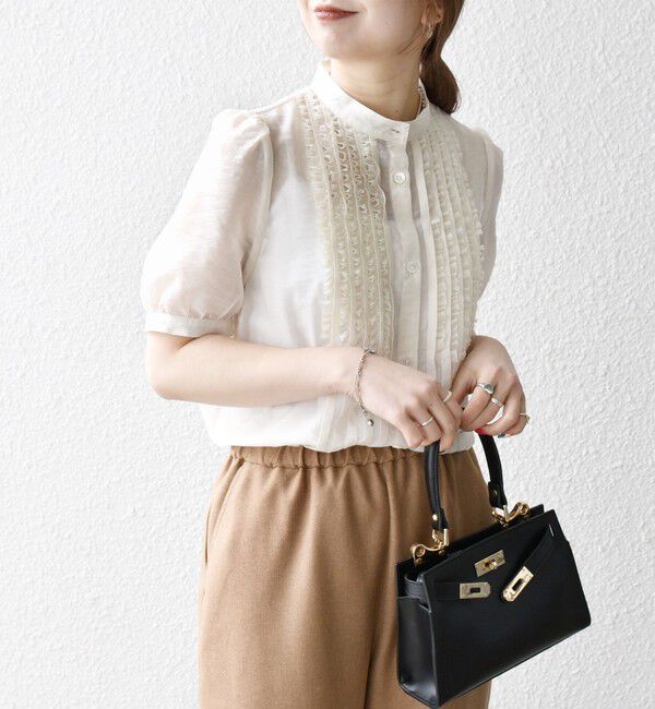 SHIPS any「SHIPS any:〈手洗い可能〉シアー フリル バンドカラー パフ シャツ ブラウス」|シャツ・ブラウス|