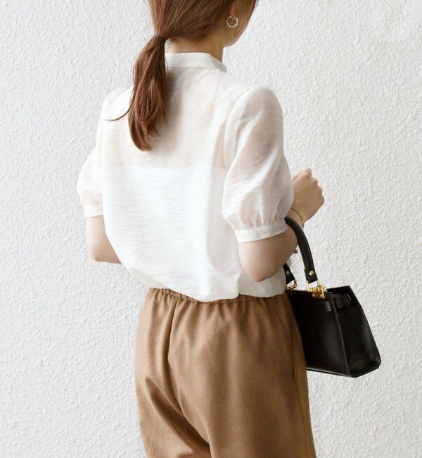 SHIPS any「SHIPS any:〈手洗い可能〉シアー フリル バンドカラー パフ シャツ ブラウス」|シャツ・ブラウス|