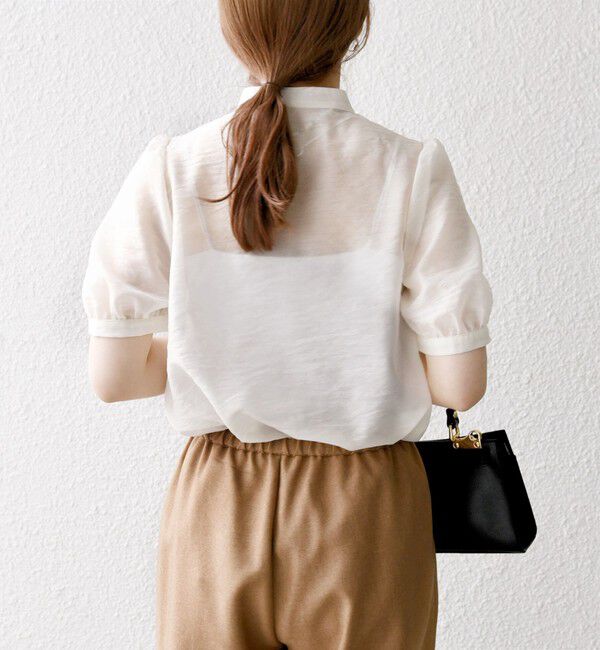 SHIPS any「SHIPS any:〈手洗い可能〉シアー フリル バンドカラー パフ シャツ ブラウス」|シャツ・ブラウス|