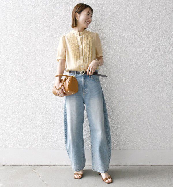 SHIPS any「SHIPS any:〈手洗い可能〉シアー フリル バンドカラー パフ シャツ ブラウス」|シャツ・ブラウス|