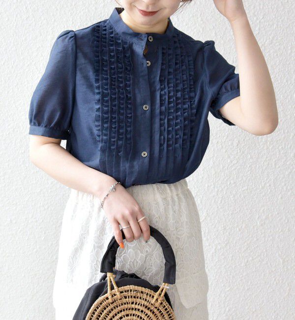 SHIPS any「SHIPS any:〈手洗い可能〉シアー フリル バンドカラー パフ シャツ ブラウス」|シャツ・ブラウス|