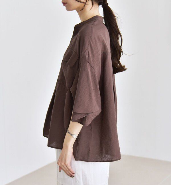 quaranciel「quaranciel:〈手洗い可能〉フレア ハーフスリーブ バンドカラー スキッパー シャツ」|シャツ・ブラウス|