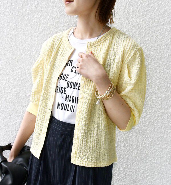 SHIPS for women「【WEB限定】〈手洗い可能〉バンピー シャーリング 5分袖 カーディガン」|カーディガン|イエロー