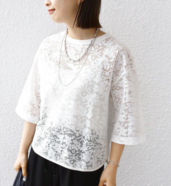 SHIPS for women「〈手洗い可能〉オーガニック コットン レース ショート スリーブ プルオーバー」|Tシャツ・カットソー|