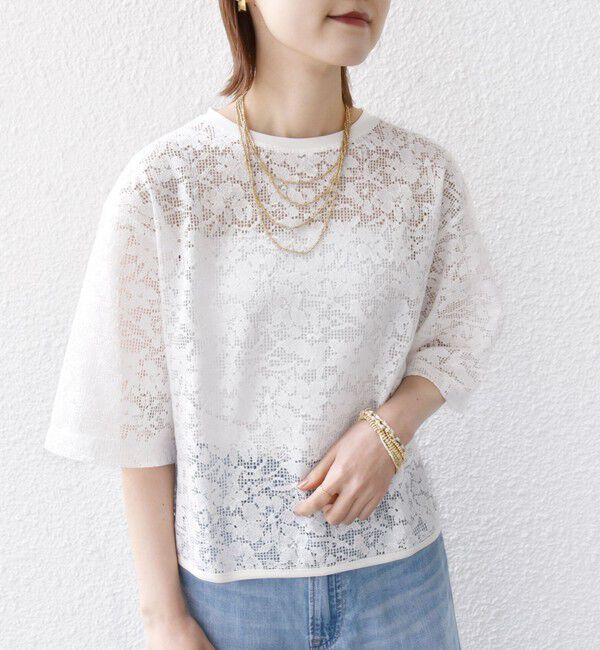 SHIPS for women「〈手洗い可能〉オーガニック コットン レース ショート スリーブ プルオーバー」|Tシャツ・カットソー|