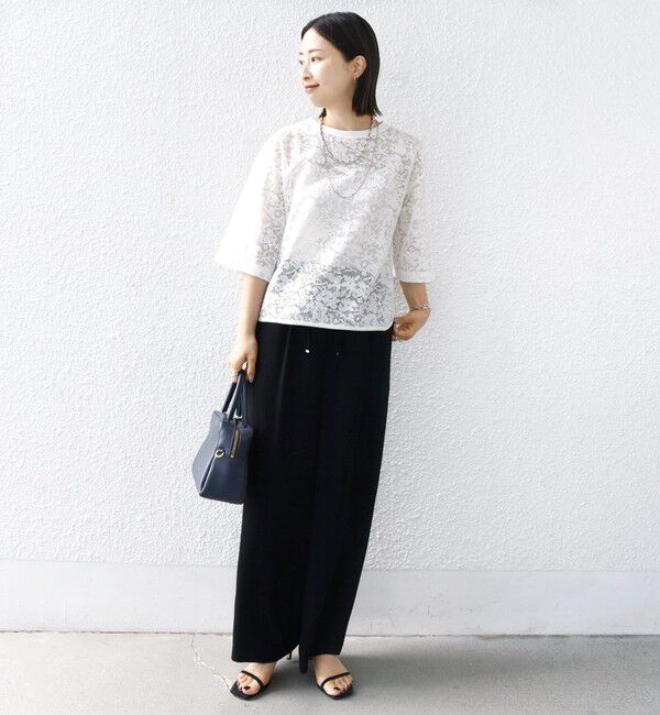 SHIPS for women「〈手洗い可能〉オーガニック コットン レース ショート スリーブ プルオーバー」|Tシャツ・カットソー|