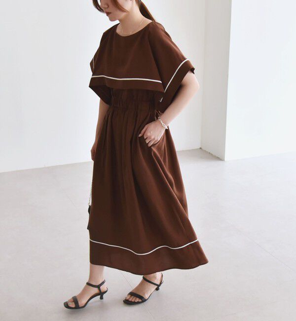 quaranciel「quaranciel:〈洗濯機可能〉ケープデザイン パイピング ワンピース」|ワンピース|