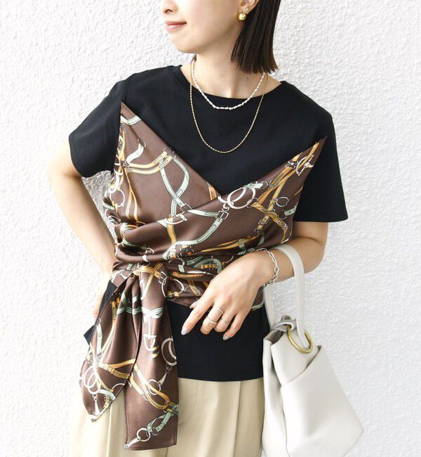 SHIPS for women「【WEB限定】〈手洗い可能〉スカーフ コンビ TEE」|Tシャツ・カットソー|