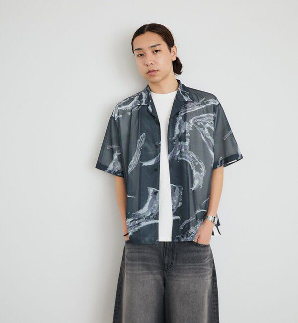 SHIPS「City Ambient Products: オープン カラー メッシュ プリント シャツ」|シャツ・ブラウス|ブラック