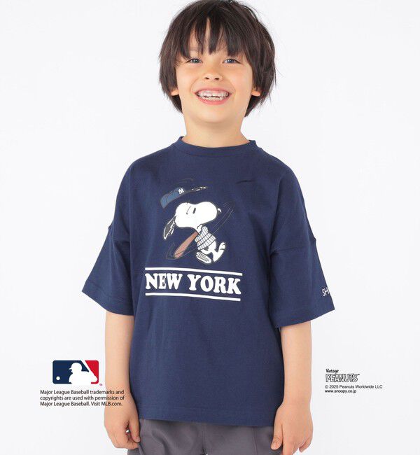 SHIPS KIDS「SHIPS KIDS:100～125cm / PEANUTS&times;MLB プリント Tシャツ」|Tシャツ・カットソー|ネイビー