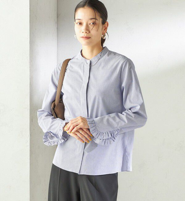 SHIPS for women「《予約》〈洗濯機可能〉フリル カフス バンド カラー シャツ」|シャツ・ブラウス|