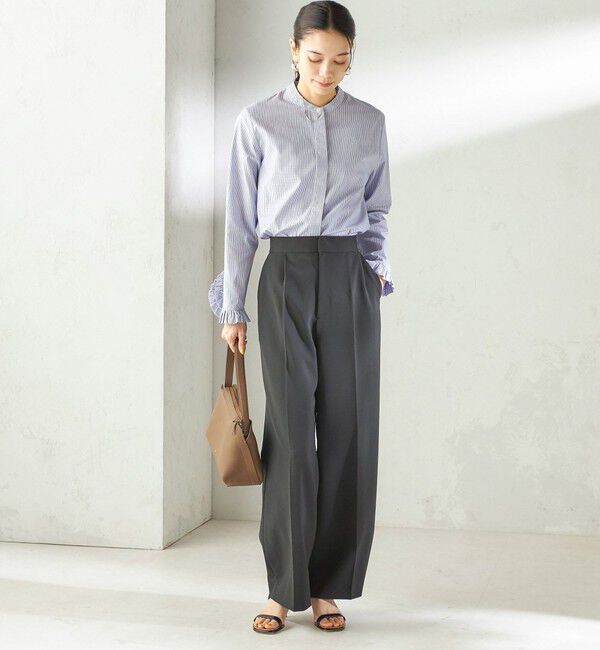 SHIPS for women「《予約》〈洗濯機可能〉フリル カフス バンド カラー シャツ」|シャツ・ブラウス|