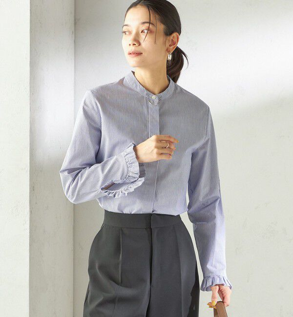 SHIPS for women「《予約》〈洗濯機可能〉フリル カフス バンド カラー シャツ」|シャツ・ブラウス|