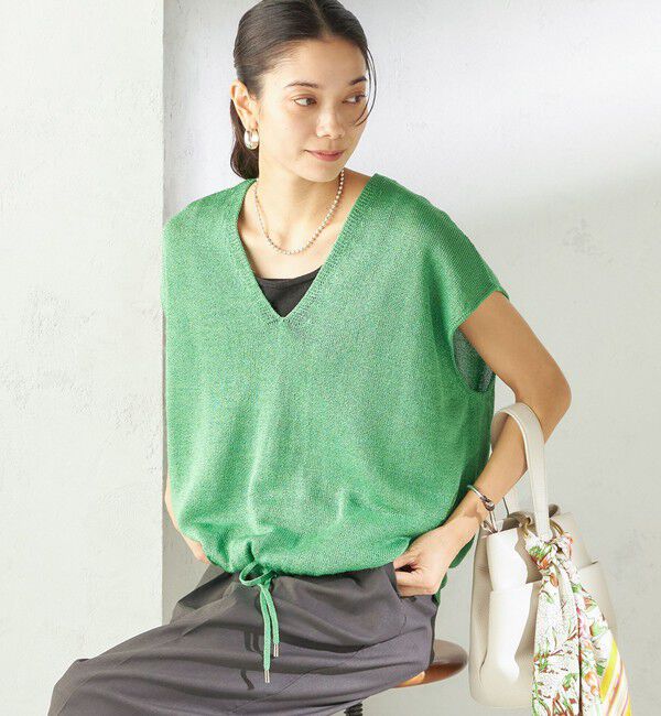 SHIPS for women「《予約》〈手洗い可能〉ブライト ペーパー 裾 ドロスト ニット プルオーバー」|ベスト・ジレ|