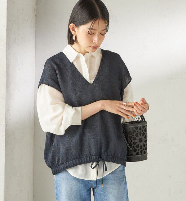 SHIPS for women「《予約》〈手洗い可能〉ブライト ペーパー 裾 ドロスト ニット プルオーバー」|ベスト・ジレ|