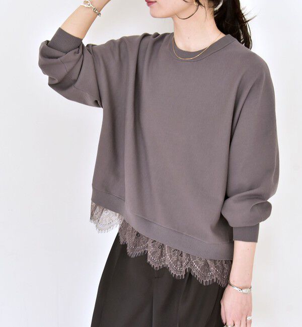 quaranciel「《予約》quaranciel:〈手洗い可能〉レース ドッキング ドルマン ニット プルオーバー」|ニット・セーター|