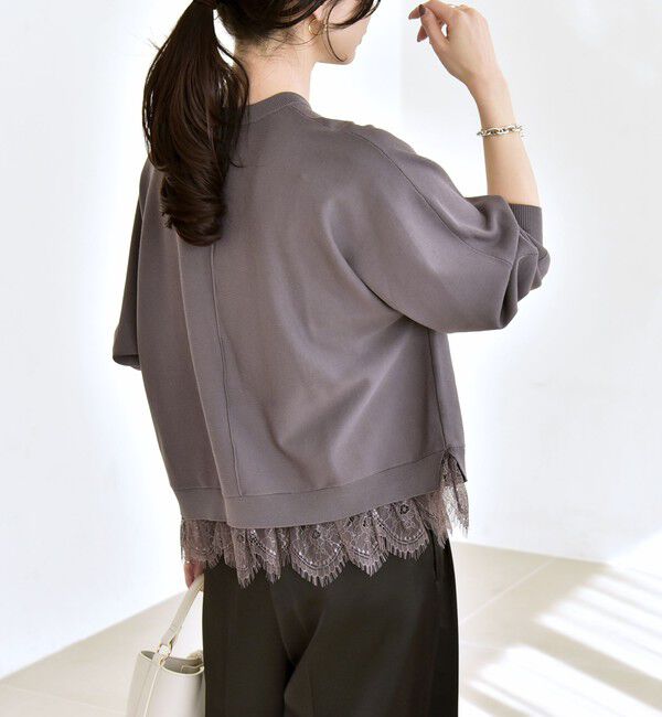 quaranciel「《予約》quaranciel:〈手洗い可能〉レース ドッキング ドルマン ニット プルオーバー」|ニット・セーター|