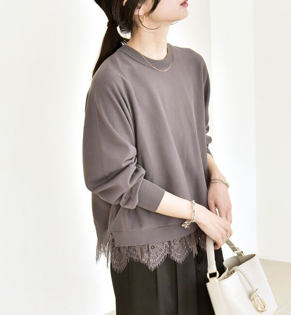 quaranciel「《予約》quaranciel:〈手洗い可能〉レース ドッキング ドルマン ニット プルオーバー」|ニット・セーター|