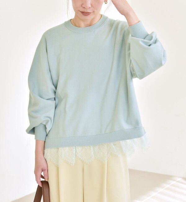 quaranciel「《予約》quaranciel:〈手洗い可能〉レース ドッキング ドルマン ニット プルオーバー」|ニット・セーター|