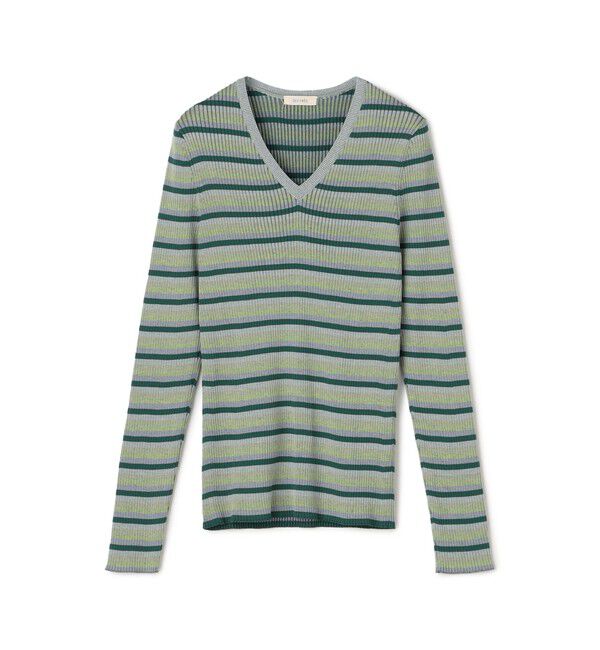 DES PRES「コットンアセテートリブ Vネックプルオーバー」|ニット・セーター|56 グリーン系