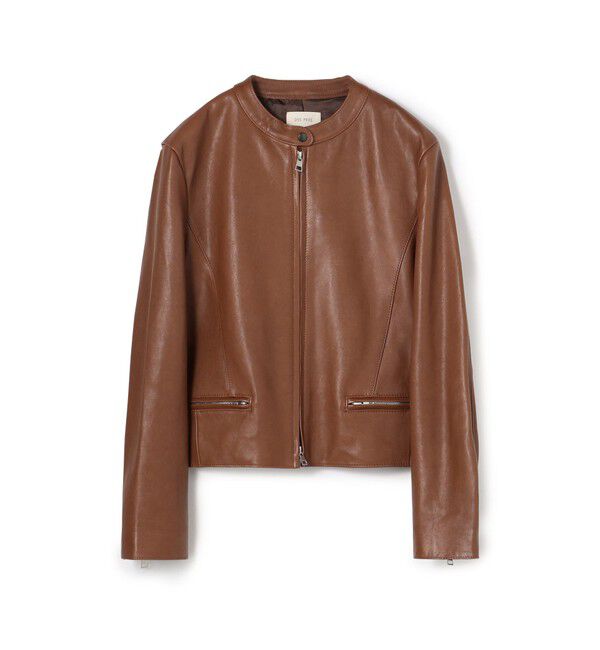 DES PRES「ラムレザー ジップアップブルゾン」|ライダースジャケット|47 ブラウン