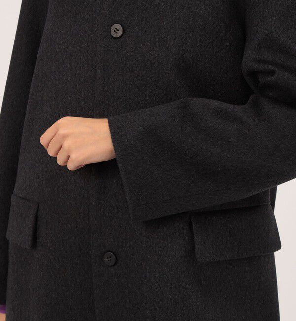 GALERIE VIE「カシミヤビーバー クルーネックロングコート」|ノーカラーコート|