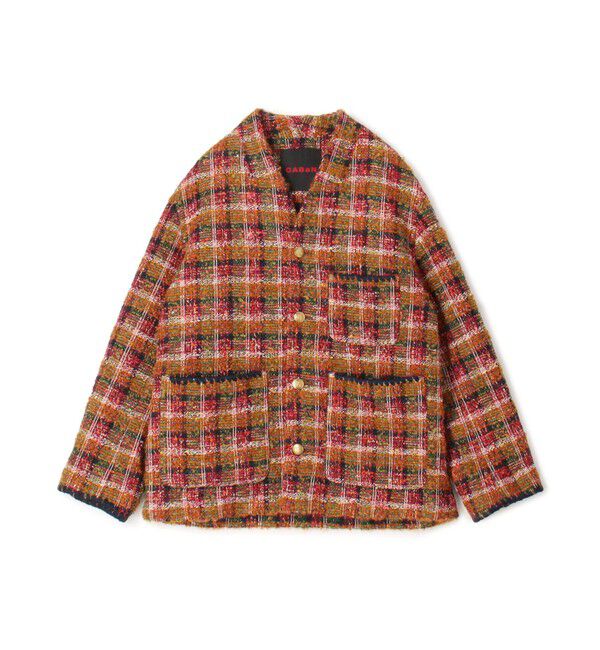 CABaN「CABaN ループツイード ノーカラージャケット」|ノーカラージャケット|38 ダークレッド系