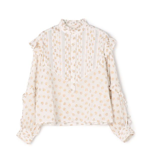 SOULEIADO「コットンボイルプリント ピンタックフリルブラウス」|シャツ・ブラウス|12 ホワイト系