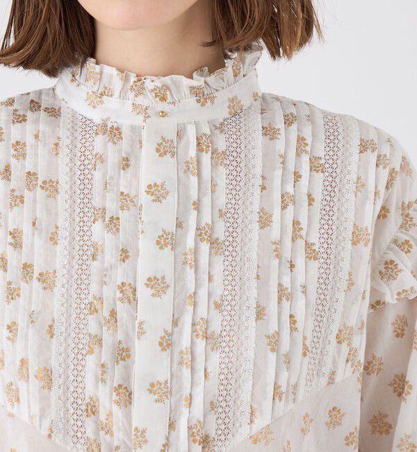 SOULEIADO「コットンボイルプリント ピンタックフリルブラウス」|シャツ・ブラウス|