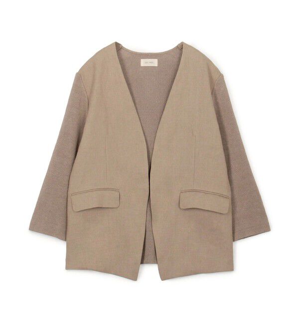 DES PRES「ファブリックコンビ Vカラージャケット」|ノーカラージャケット|43 ベージュ