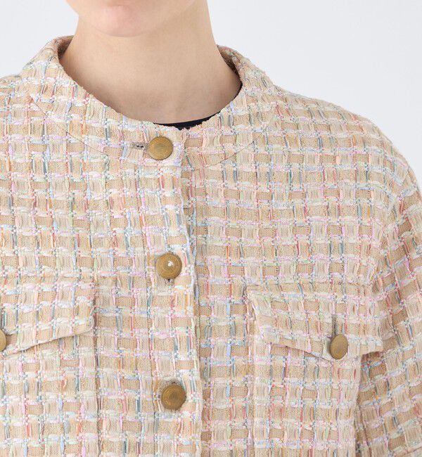 TOMORROWLAND collection「ベージュファンシー ハーフスリーブジャケット」|ノーカラージャケット|