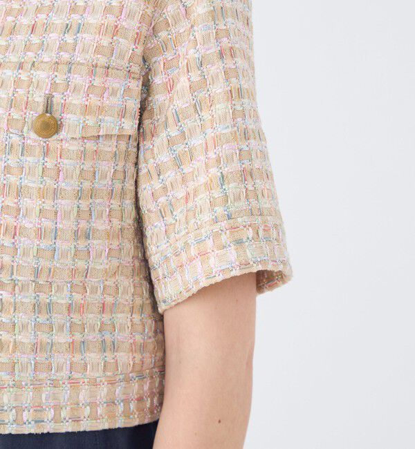 TOMORROWLAND collection「ベージュファンシー ハーフスリーブジャケット」|ノーカラージャケット|