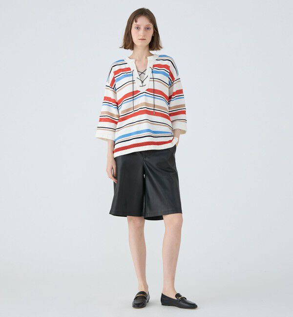 MACPHEE「パイルボーダー レースアッププルオーバー」|ニット・セーター|