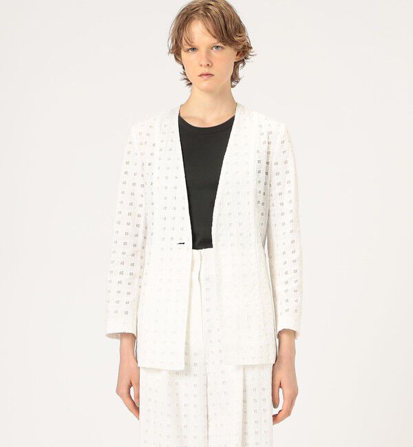 Ballsey「コットンエンブロイダリー Vカラージャケット」|ノーカラージャケット|