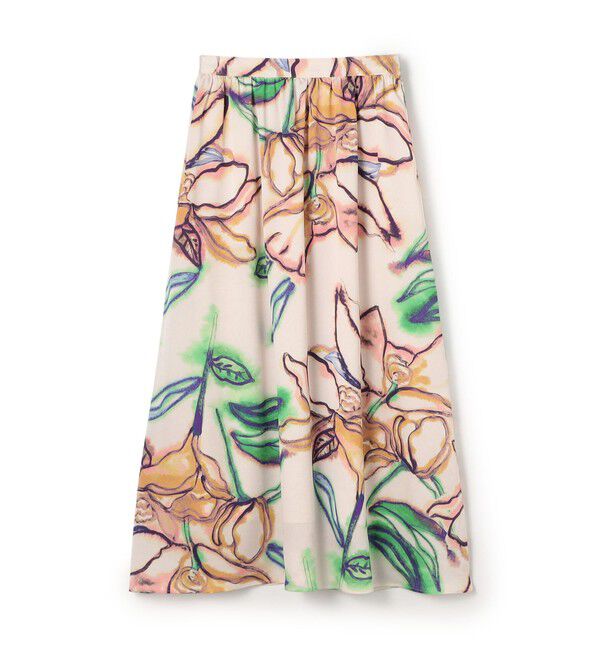 Ballsey「ドゥードルフラワープリント ロングギャザースカート」|フレア|32 ピンク系