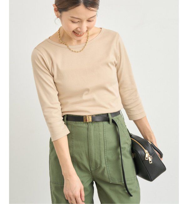 IENA「ATON/エイトン 別注 SUVIN FRAISE ボートネック Tシャツ」|Tシャツ・カットソー|ベージュ