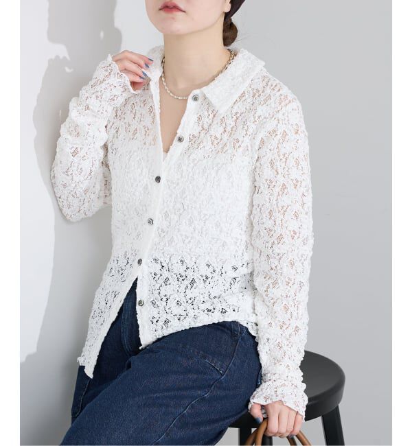 IENA「《予約》Flowerストレッチレース ポロシャツ」|Tシャツ・カットソー|