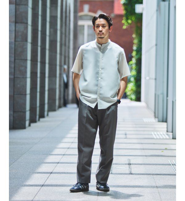 EDIFICE「"接触冷感＆吸水速乾" EVALET メッシュ バンドカラー シャツ」|シャツ・ブラウス|