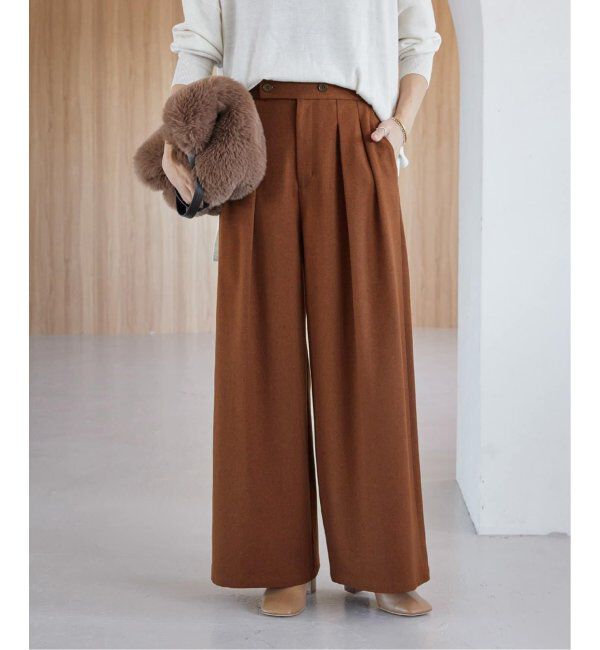 JOURNAL STANDARD relume「《追加2》ウォッシャブルサージストレッチタックワイドパンツ」|スラックス|ブラウン