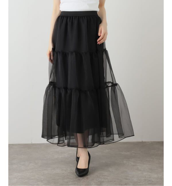  「【洗える】オーガンジーティアードスカート」|スカート|ブラック