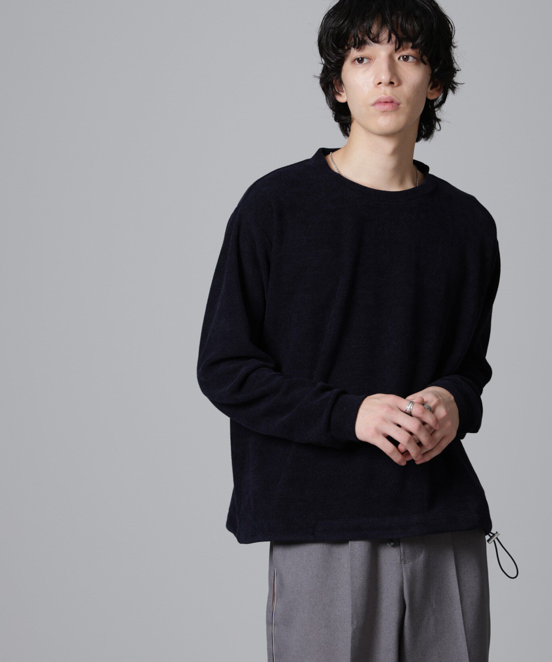 nano･universe「モールライクドローコードプルオーバー 長袖」|Tシャツ・カットソー|ネイビー