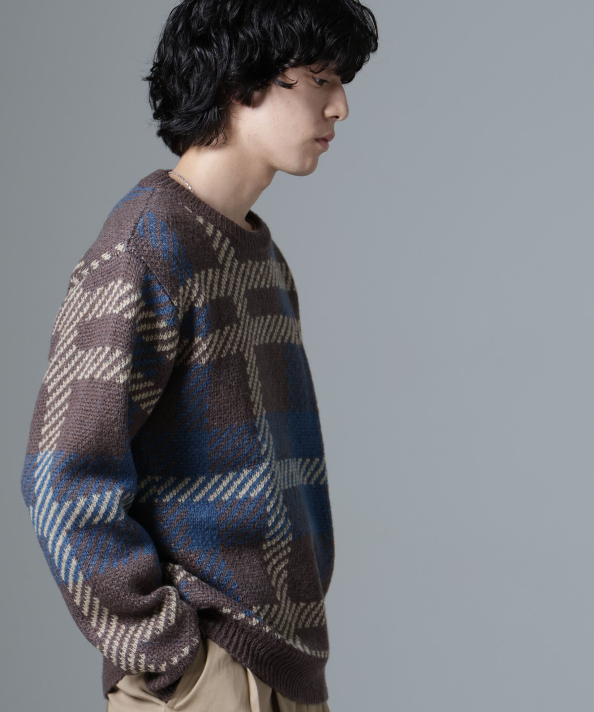 nano･universe「ウールミックスパターンニット」|ニット・セーター|ブラウン